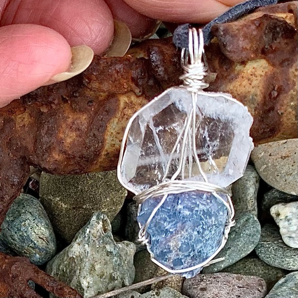 Faden Quartz & Blue Fluorite Drusy Necklace - Picture 5 of 16